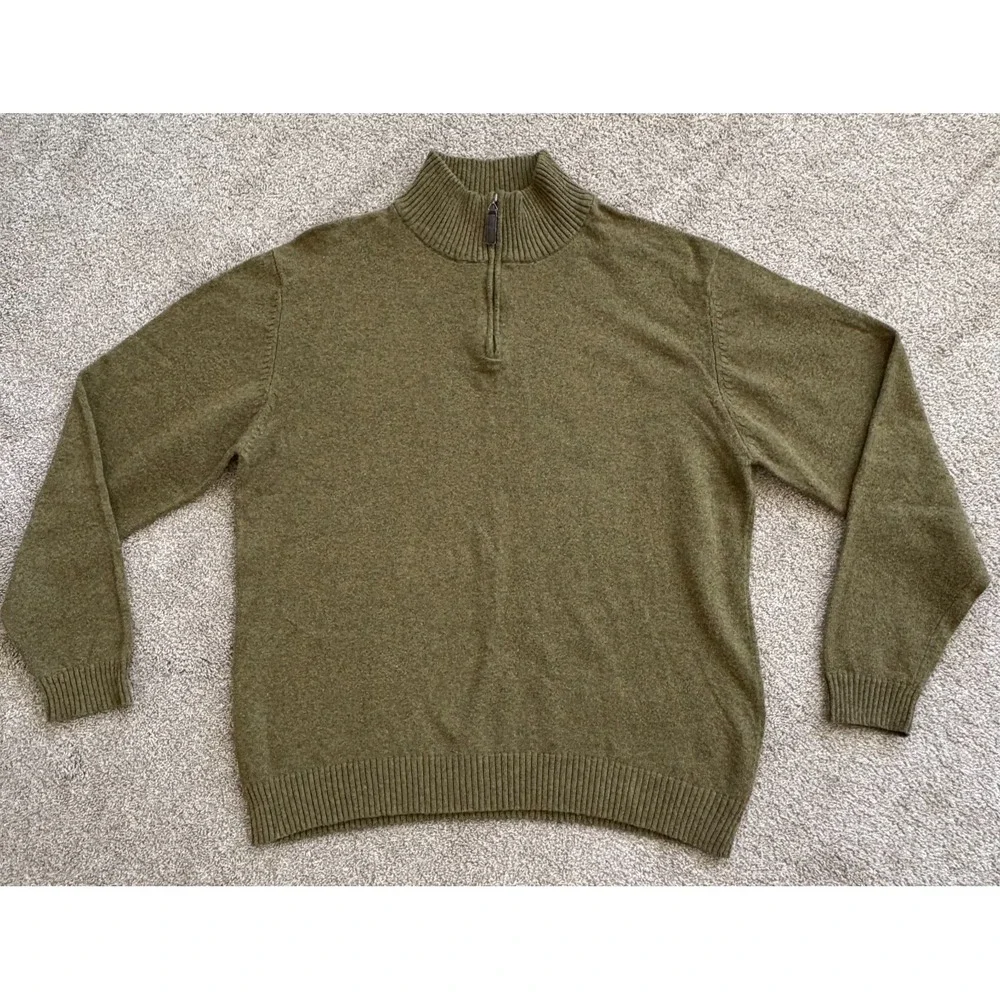 Sundance Cotton‎ Blend Quarter Zip Sweater Men's XXL Olive Green Wool Blend EUC